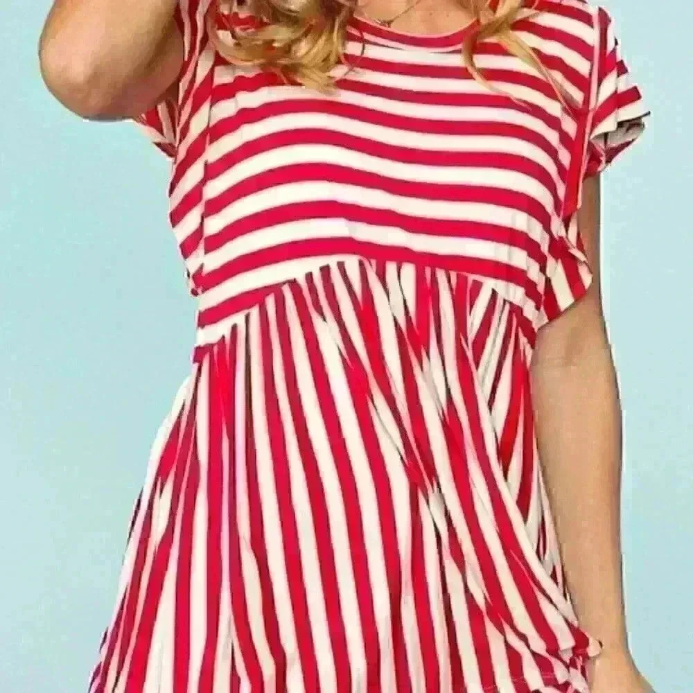 Red and‎ White Stripe Peplum Babydoll Top